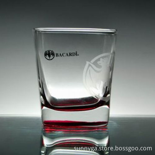 Special Type Whiskey Glass with Logo, Red Bottom and 340mL Capacity, Measures 87 x 70 x 92mm